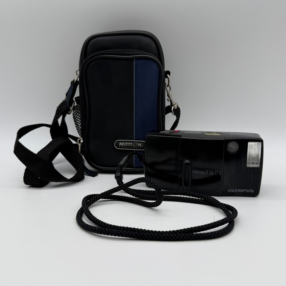 Olympus Infinity TWIN 35mm Film Camera Black Weatherproof Biaxial AF Case TESTED